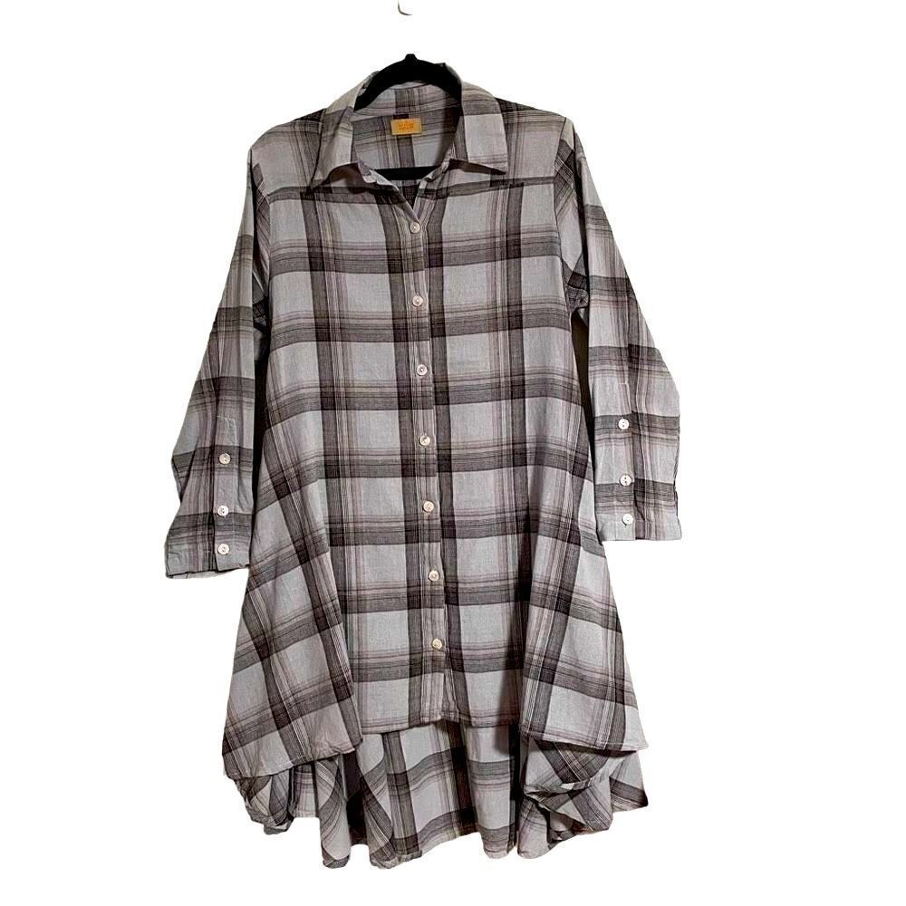 tulip brand clothing plaid cotton boho 2 pocket button full sweep tunic XS